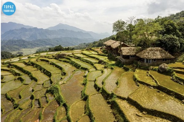 Toàn cảnh khách sạn Pù Luông Eco Charm có view ruộng bậc thang 