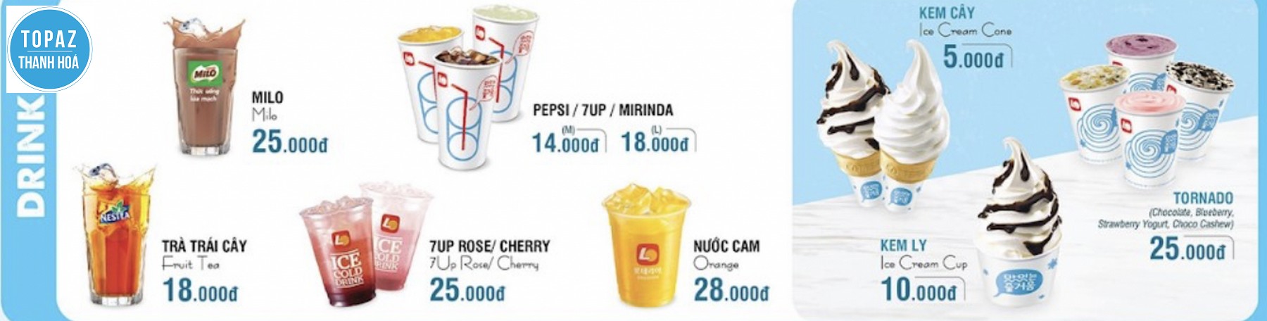 Thực đơn Drink của Lotteria Vincom Thanh Hoá