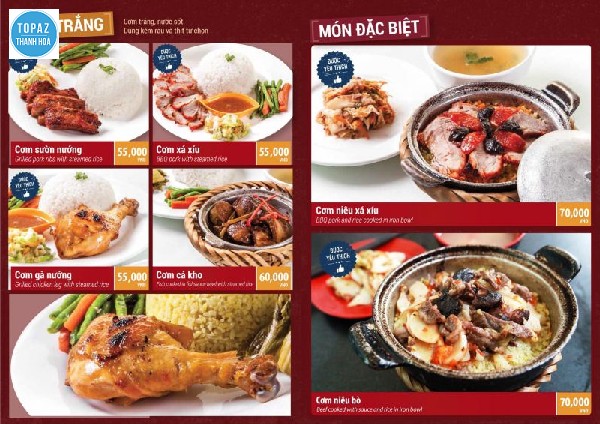 Menu cơm tại Cơm sườn 47 Đào Duy Từ - quán cơm ngon ở Thanh Hóa